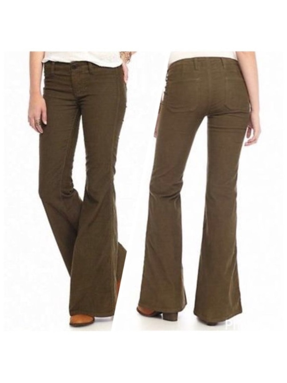 Free People Pants - olive brown corduroy flare pants low rise